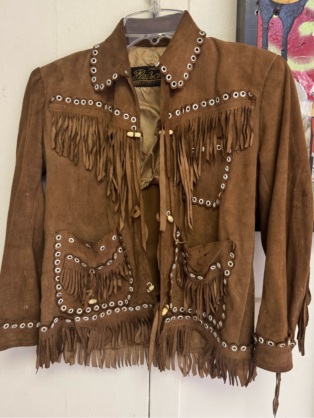 Vintage 70s children’s nubuck deerskin suede studded fringed Chamarra Fleischer